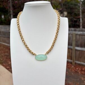 Blaise Gold Statement Necklace w/ Bezel-Set Aqua Centerpiece Pendant